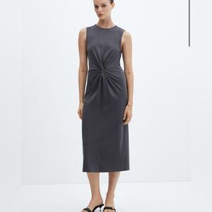 MANGO Knotted Cotton Dress – Charcoal Gray